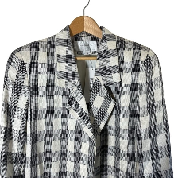 VINTAGE CHRISTIAN DIOR 90s The Suit Buffalo Plaid Long Blazer Jacket - Picture 7 of 13
